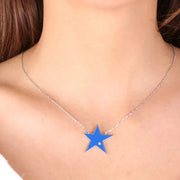 Collana in Argento 925 con ciondolo a forma di stella smaltata blu con dettaglio in cristalli bianchi
