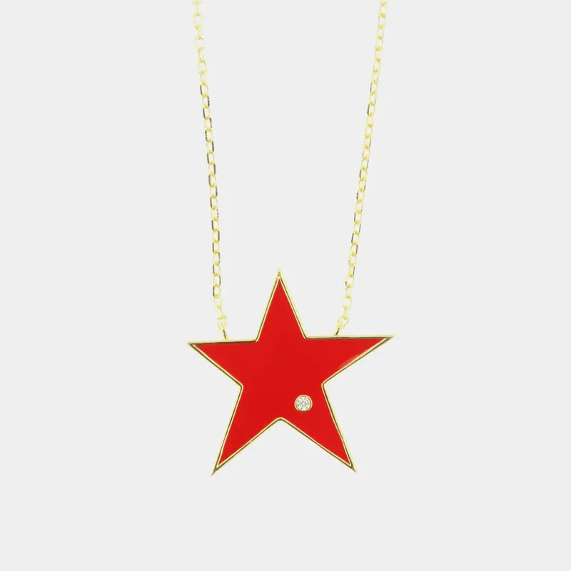 Collana in Argento 925 con ciondolo a forma di stella smaltata rossa con dettaglio in cristalli bianchi