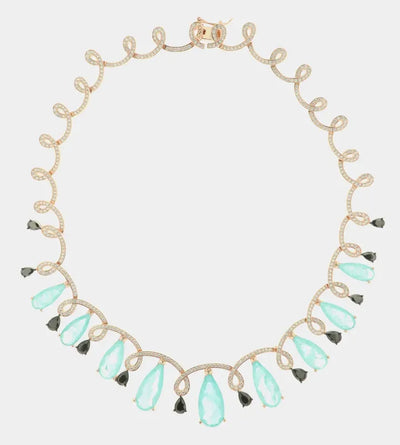 Collana in Argento 925 intrecci di zirconi bianchi impreziositi da gocce di zirconi pendenti effetto ghiaccio e neri