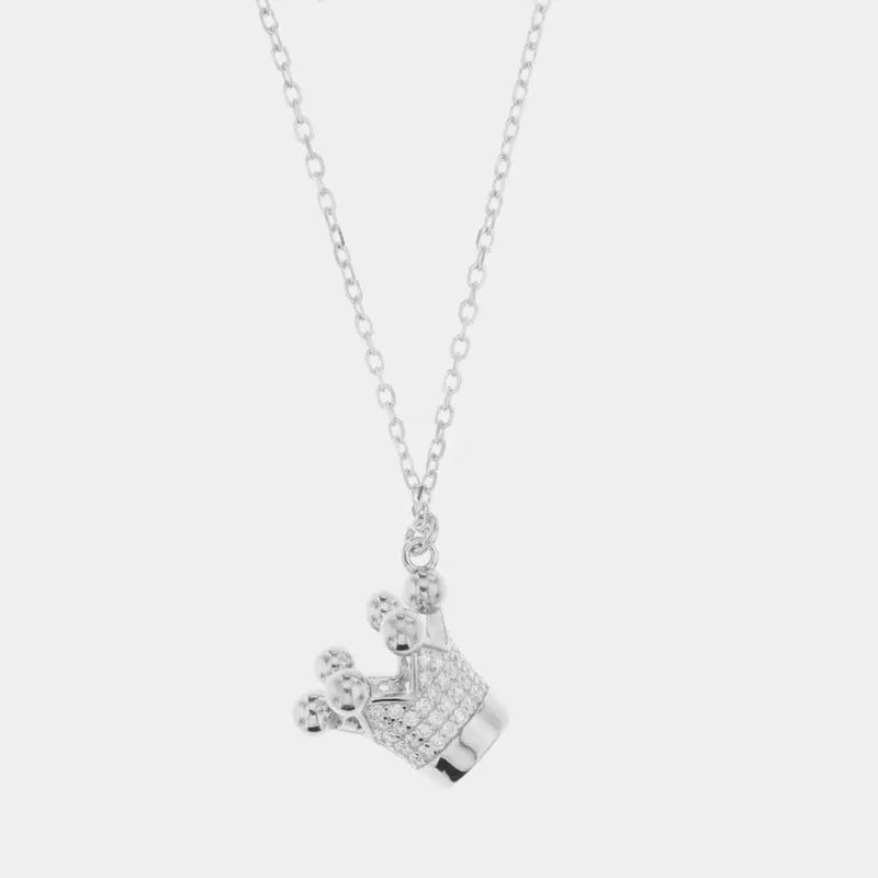 Collana in Argento 925 con pendente a forma di corona impreziosito da zirconi bianchi
