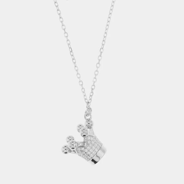 Collana in Argento 925 con pendente a forma di corona impreziosito da zirconi bianchi