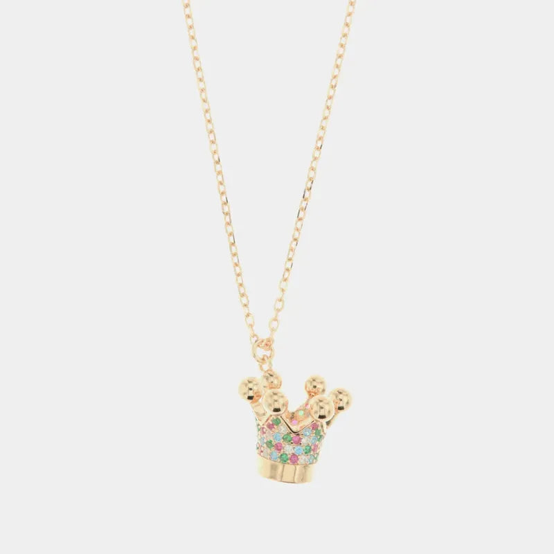Collana in Argento 925 con pendente a forma di corona impreziosito da zirconi multicolor