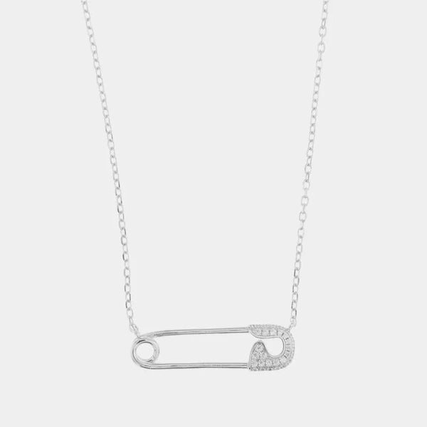 Collana in Argento 925 a forma di spilla con dettaglio in zirconi bianchi