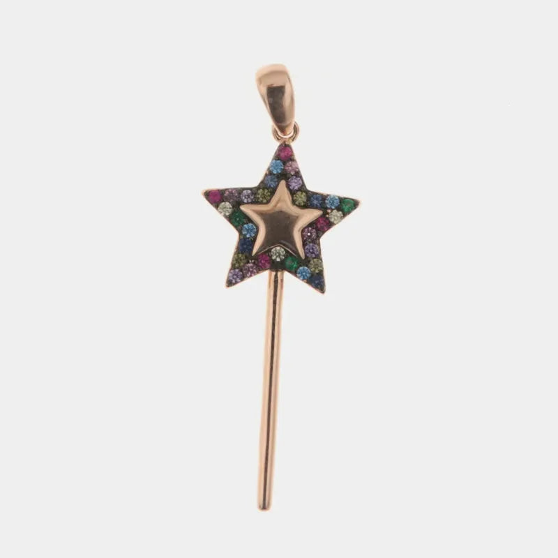 Ciondolo in Argento 925 a forma di bacchetta magica impreziosita da zirconi multicolor