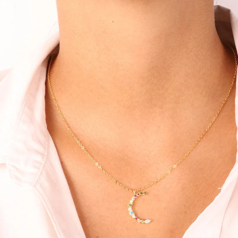 Collana in Argento 925 con pendente a forma di luna impreziosita da zirconi multicolor - BYSIMON gioielli