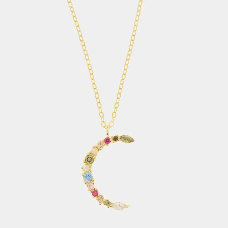 Collana in Argento 925 con pendente a forma di luna impreziosita da zirconi multicolor - BYSIMON gioielli