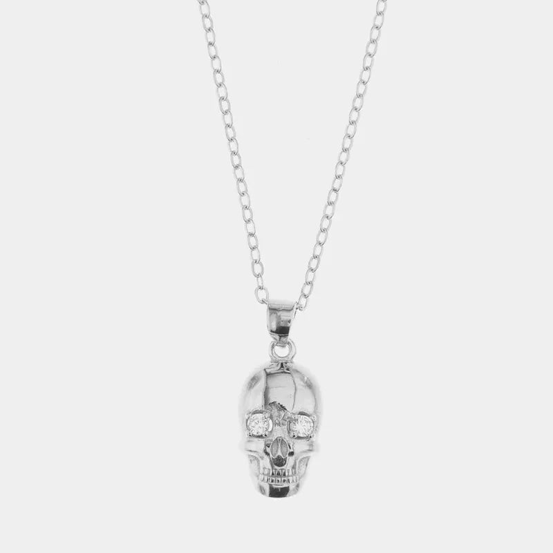 Collana in Argento 925 con pendente a forma di teschio impreziosito da cristalli bianchi