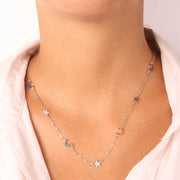 Collana in Argento 925 con dettagli a forma di luna e stelle con zirconi colorati e bianchi