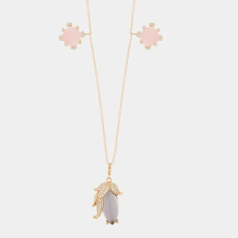 Collana in Argento 925 con pendenti impreziositi da pietra effetto occhi di gatto rosa e viola
