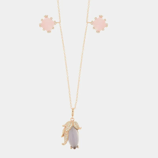 Collana in Argento 925 con pendenti impreziositi da pietra effetto occhi di gatto rosa e viola