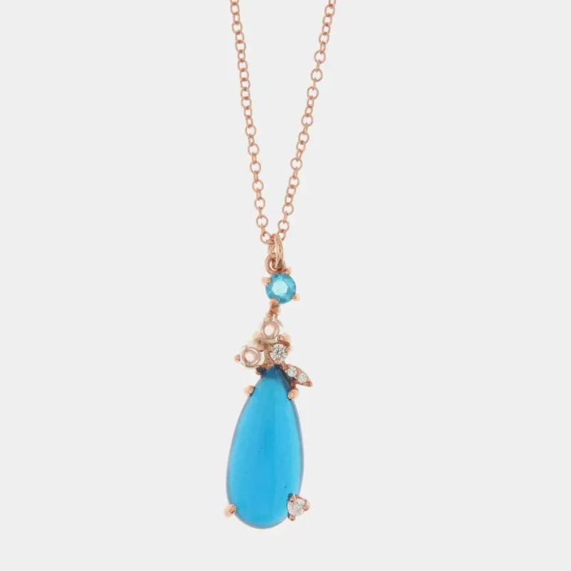 Collana in Argento 925 con pendente a goccia e zirconi blu
