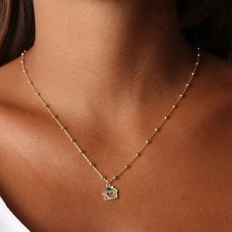 Collana in Argento 925 con pendente a forma di casa con cuore placcato oro giallo BYS - gioiello BySimon