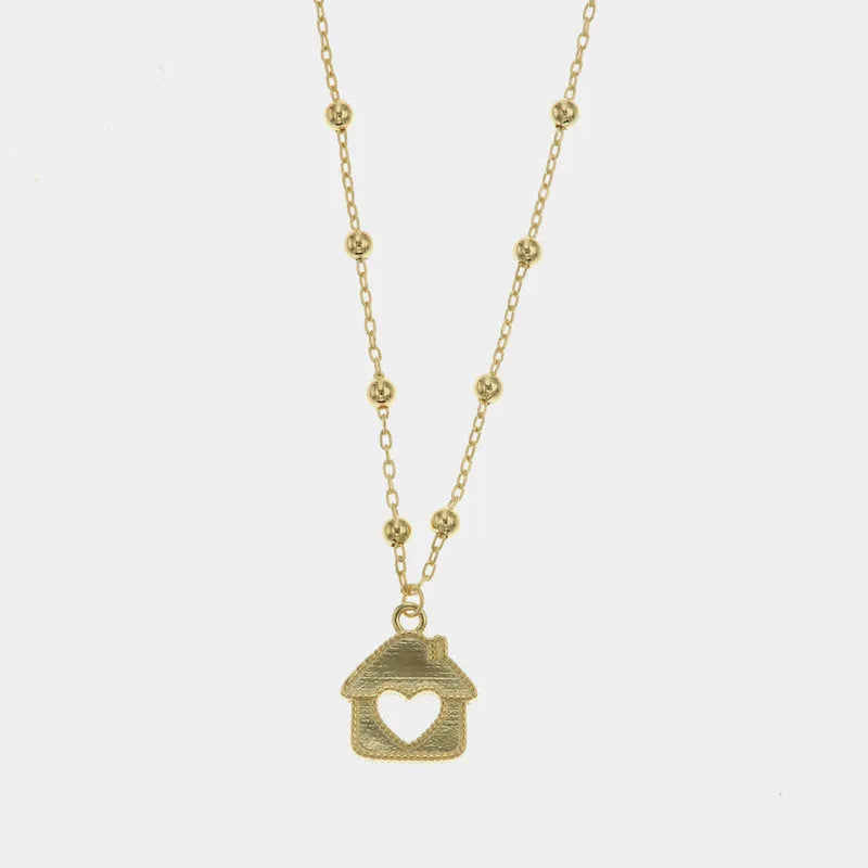 Collana in Argento 925 con pendente a forma di casa con cuore placcato oro giallo BYS - gioiello BySimon