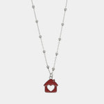 Collana in Argento 925 con pendente a forma di casa con cuore con smalto rosso BYS - gioiello BySimon
