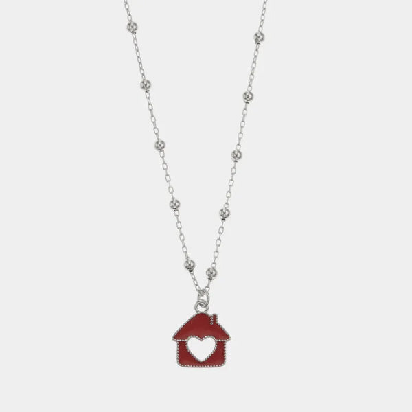 Collana in Argento 925 con pendente a forma di casa con cuore con smalto rosso BYS - gioiello BySimon
