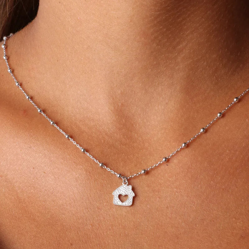 Collana in Argento 925 con ciondolo a forma di casa impreziositi da zirconi bianchi BYS - gioiello BySimon
