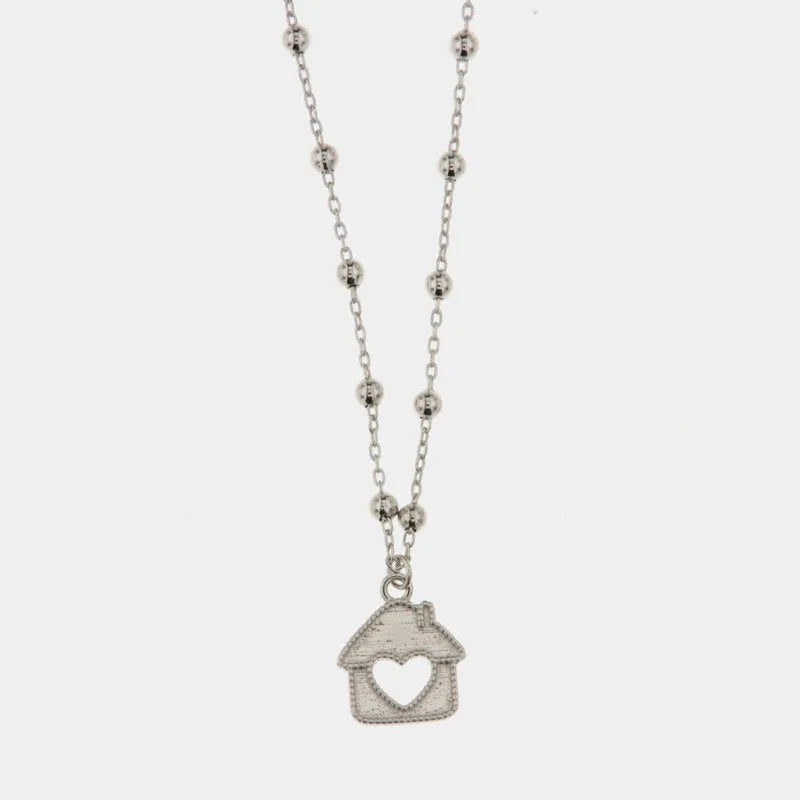 Collana in Argento 925 con ciondolo a forma di casa impreziositi da zirconi bianchi BYS - gioiello BySimon
