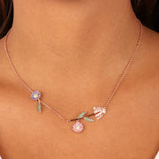 Collana in Argento 925 con foglie e fiori impreziositi da zirconi colorati