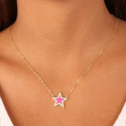 Collana in Argento 925 con stella impreziosita da zirconi bianchi e smalto color fucsia