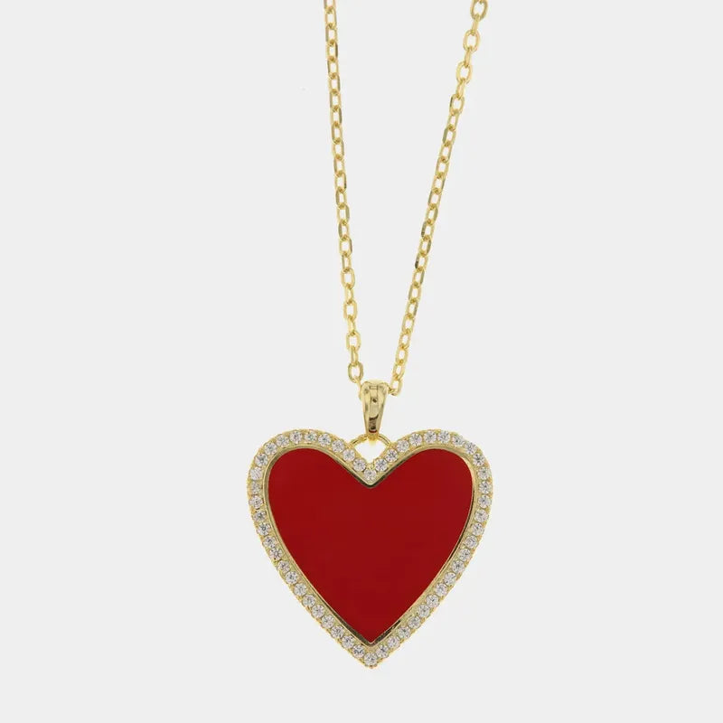 Collana in Argento 925 con cuore impreziosito da zirconi bianchi e smalto rosso