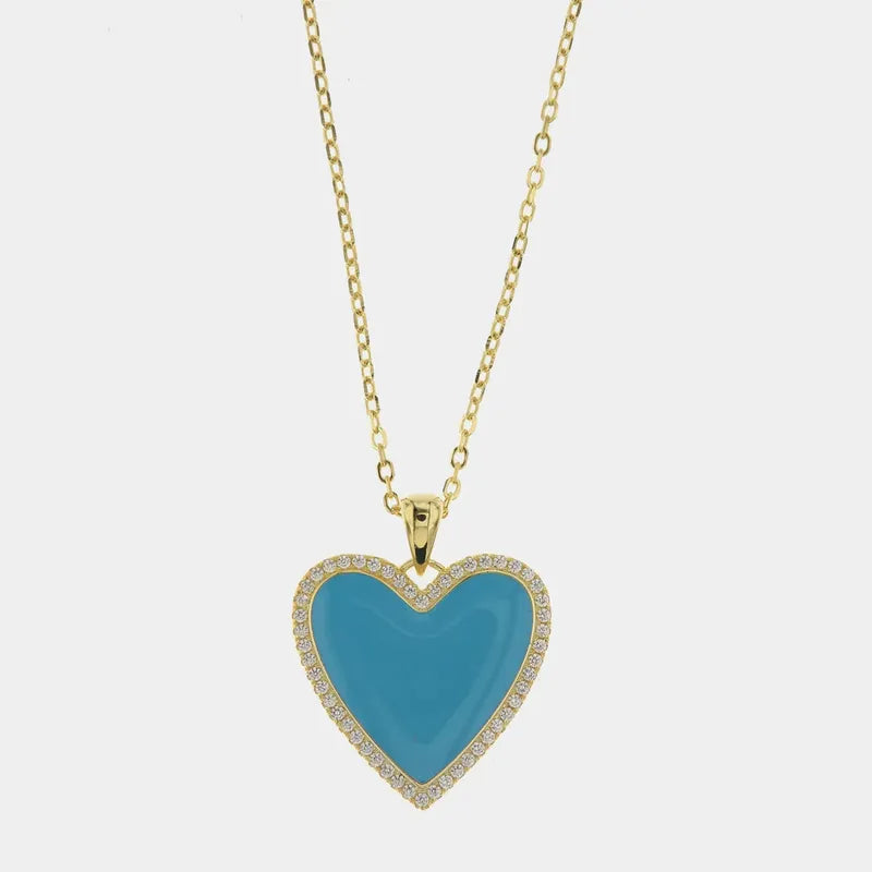 Collana in Argento 925 con cuore impreziosito da zirconi bianchi e smalto turchese