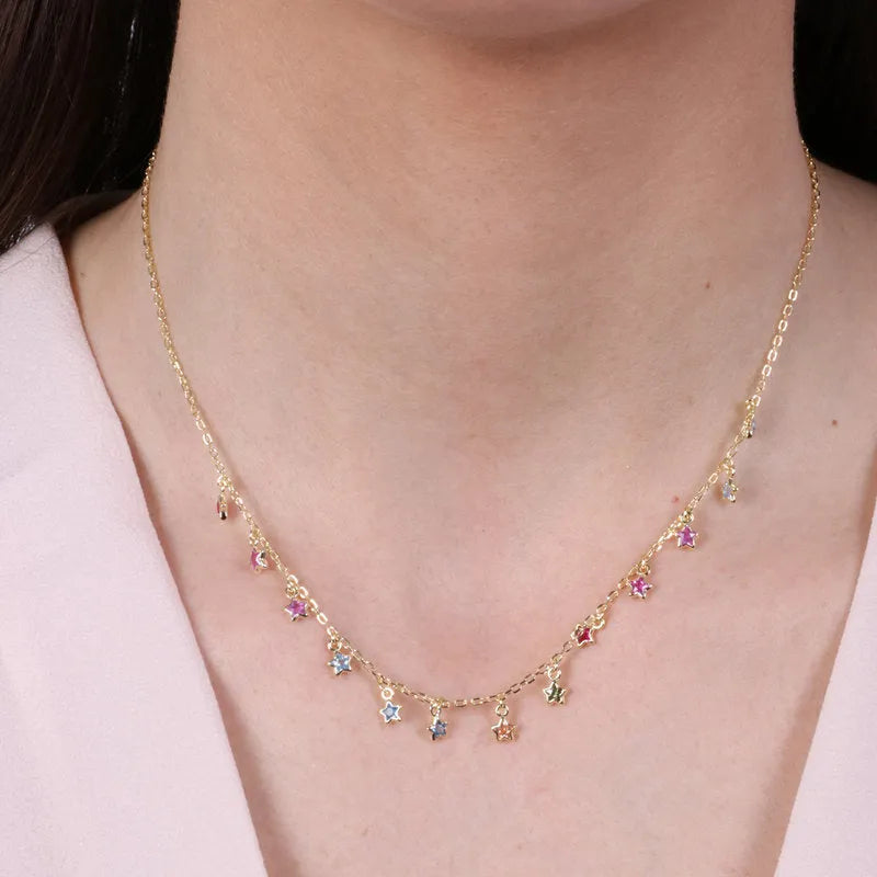 Collana in Argento 925 con stelle pendenti in zirconi multicolor - BYSIMON gioielli