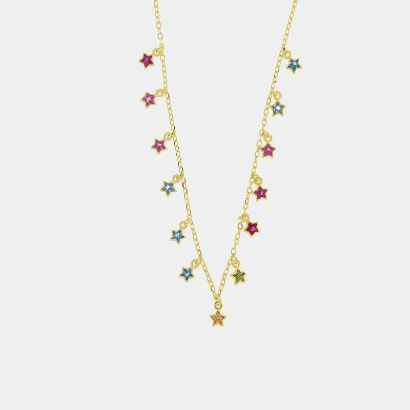 Collana in Argento 925 con stelle pendenti in zirconi multicolor - BYSIMON gioielli