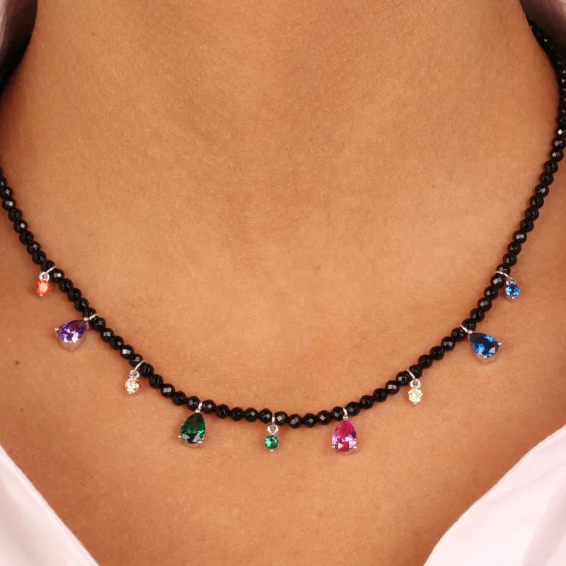 Collana in Argento 925 con pietre naturali e zirconi multicolor pendenti