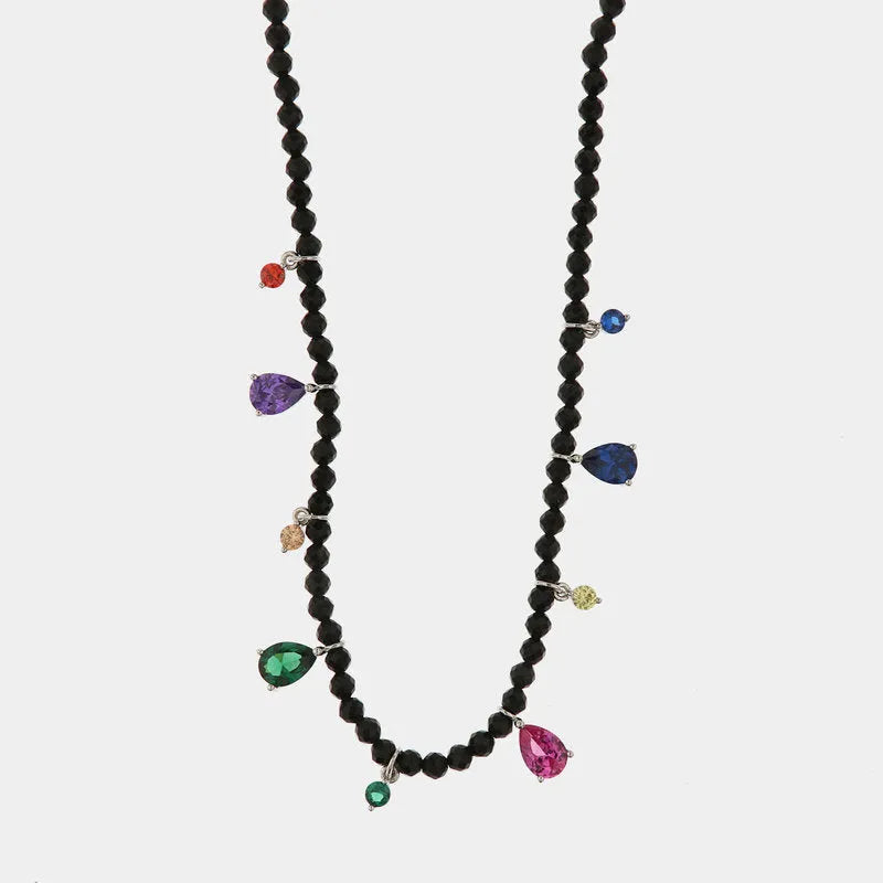 Collana in Argento 925 con pietre naturali e zirconi multicolor pendenti