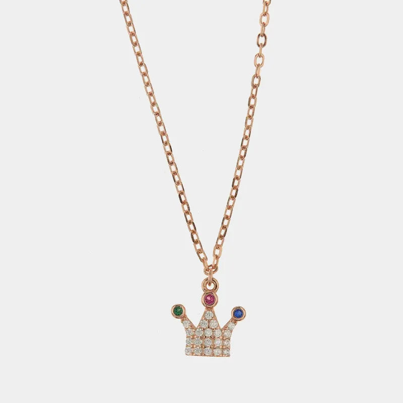 Collana in Argento 925 con corona in zirconi bianchi e dettagli colorati