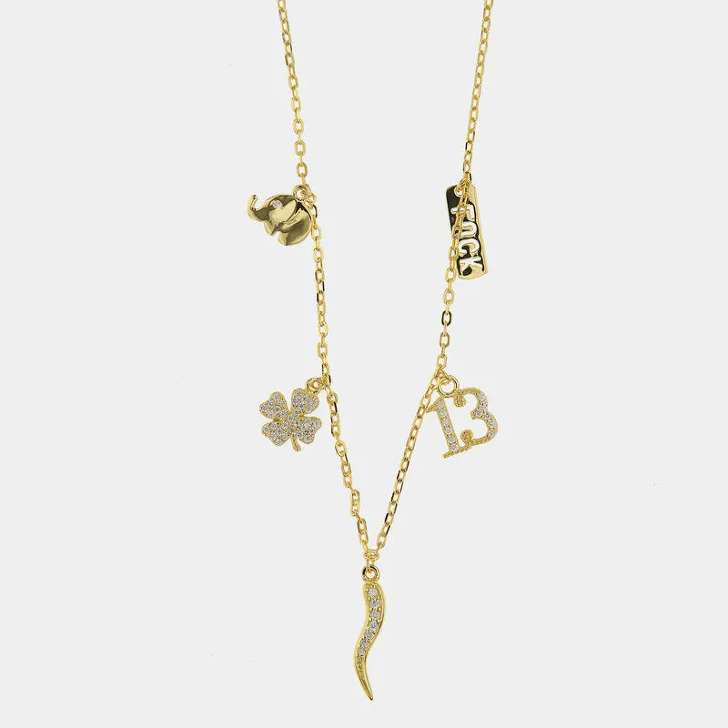Collana in Argento 925 con amuleti pendenti e zirconi bianchi BYSIMON - gioiello BySimon