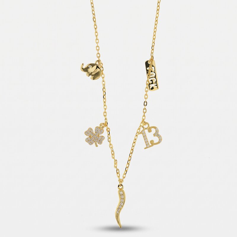 Collana in Argento 925 con amuleti pendenti e zirconi bianchi BYSIMON - gioiello BySimon