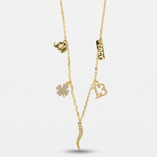 Collana in Argento 925 con amuleti pendenti e zirconi bianchi BYSIMON - gioiello BySimon