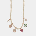 Collana in Argento 925 con perle e ciondoli a forma di croce, fiore, smile, cuore e quadrifoglio - BYSIMON gioielli