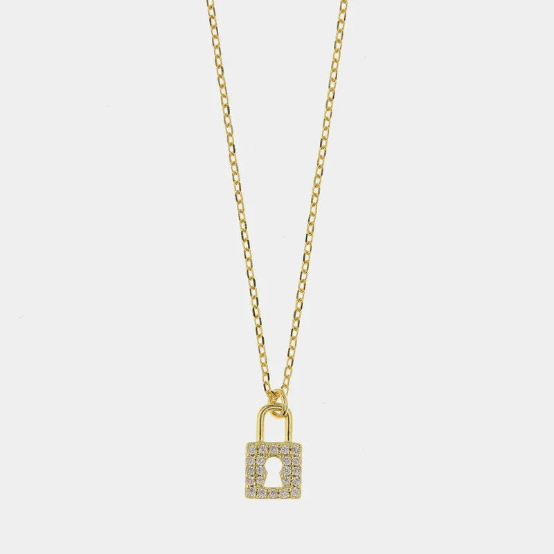 Collana in Argento 925 con ciondolo a lucchetto in zirconi bianchi