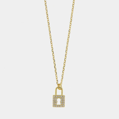 Collana in Argento 925 con ciondolo a lucchetto in zirconi bianchi