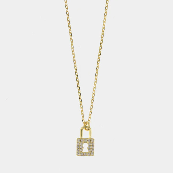 Collana in Argento 925 con ciondolo a lucchetto in zirconi bianchi