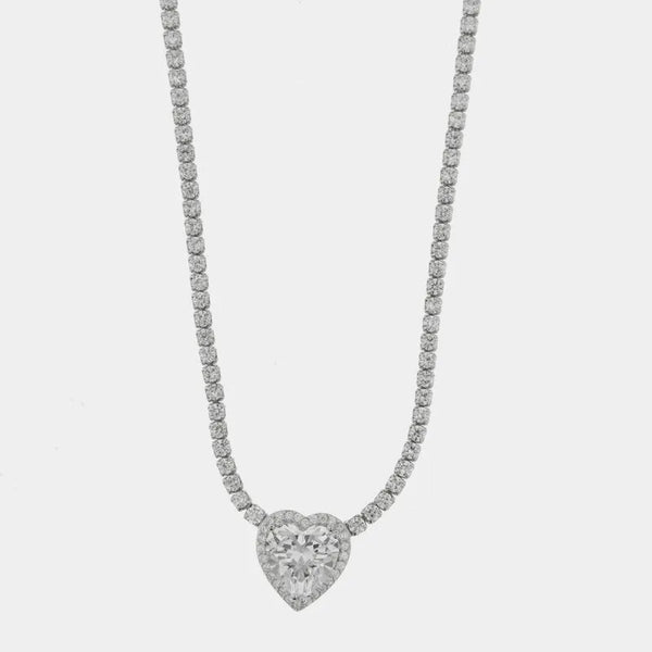 Collana in Argento 925 girocollo tennis con cuore tempestato da zirconi bianchi - BYSIMON gioielli