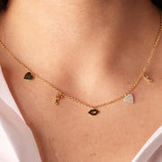 Collana in Argento 925 con ciondoli love, bacio e cuore tempestato da zirconi bianchi