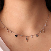 Collana in Argento 925 con fulmine, cuore e zirconi bianchi