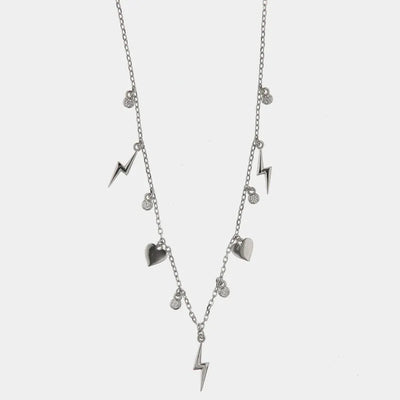 Collana in Argento 925 con fulmine, cuore e zirconi bianchi