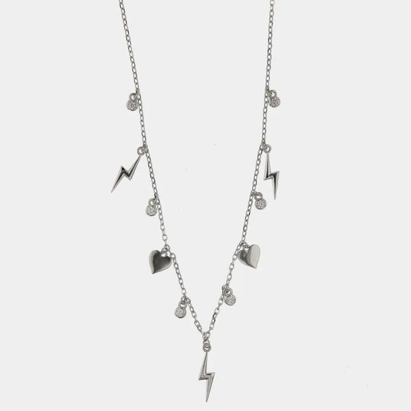 Collana in Argento 925 con fulmine, cuore e zirconi bianchi