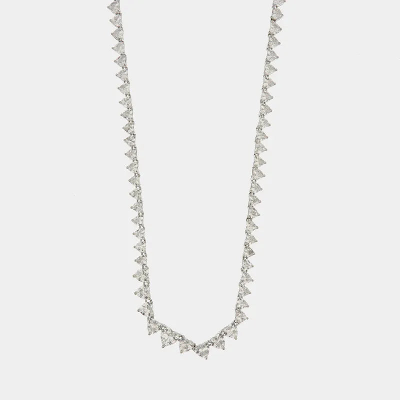 Collana in Argento 925 girocollo tennis con zirconi bianchi a cuore