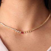 Collana in Argento 925 girocollo a cuore con zirconi bianchi e rossi