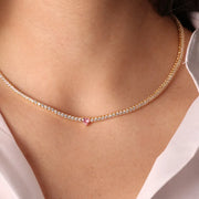 Collana in Argento 925 tennis con zirconi bianchi e cuore centrale in zircone rosa