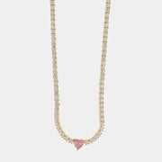 Collana in Argento 925 tennis con zirconi bianchi e cuore centrale in zircone rosa