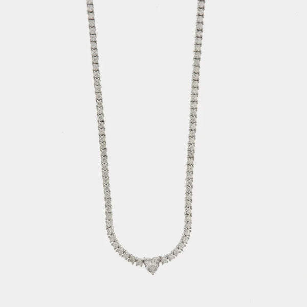 Collana in Argento 925 tennis con zirconi bianchi e cuore centrale - BYSIMON gioielli