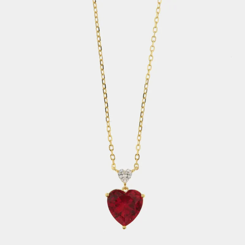 Collana in Argento 925 con cuori in zircone bianco e rosso rubino