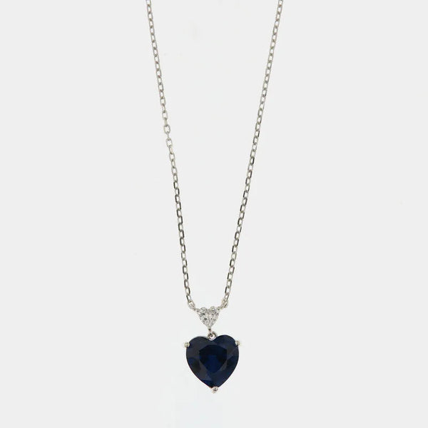 Collana in Argento 925 con cuori in zircone bianco e blu - BYSIMON gioielli