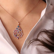 Collana in Argento 925 con ciondolo a goccia tempestato da zirconi bianchi e colorati